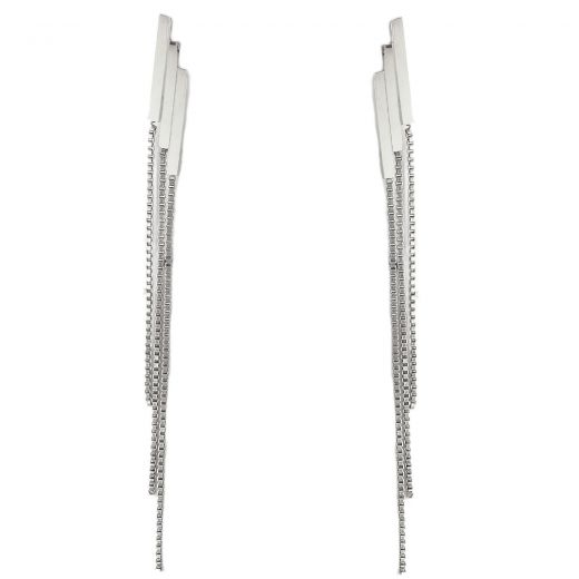 Stainless steel earrings with three chains and parallel elements