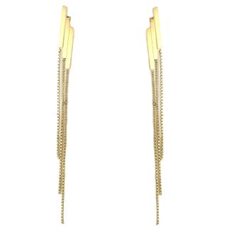 Stainless steel gold plated earrings with three chains and parallel elements Stainless steel gold plated earrings with three chains and parallel elements