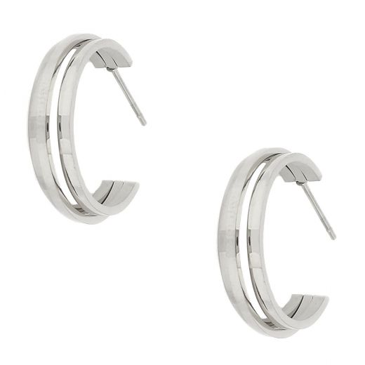 Stainless steel earrings with double hoop design