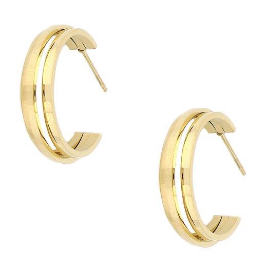 Stainless steel gold plated earrings with double hoop design