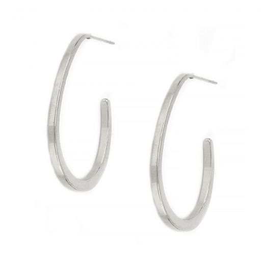 Stainless steel long earrings with oval design
