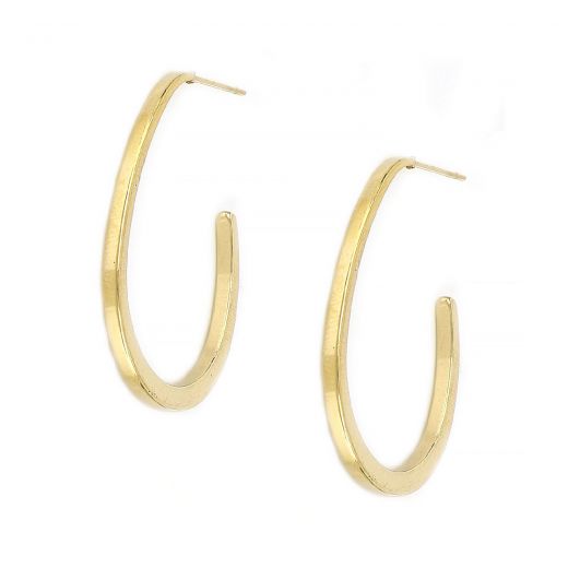 Stainless steel long gold plated earrings with oval design
