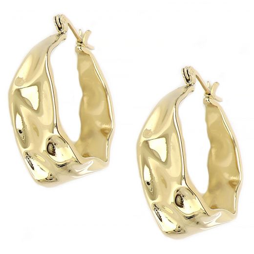Stainless steel gold plated bulk round earrings with forged design