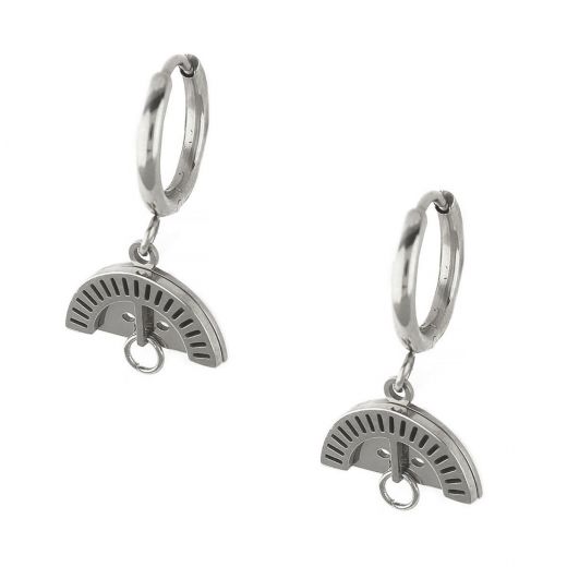 Stainless steel earrings with ethnic design and a hanging hoop