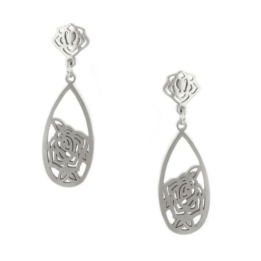 Stainless steel earrings with a rose design