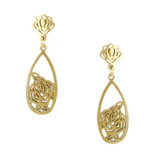 Stainless steel gold plated earrings with a rose design