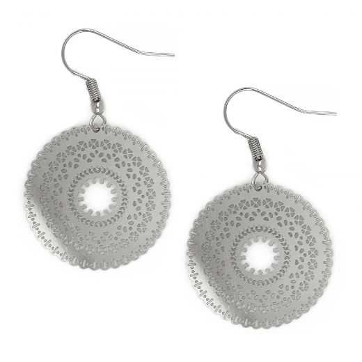 Stainless steel perforated disc earrings