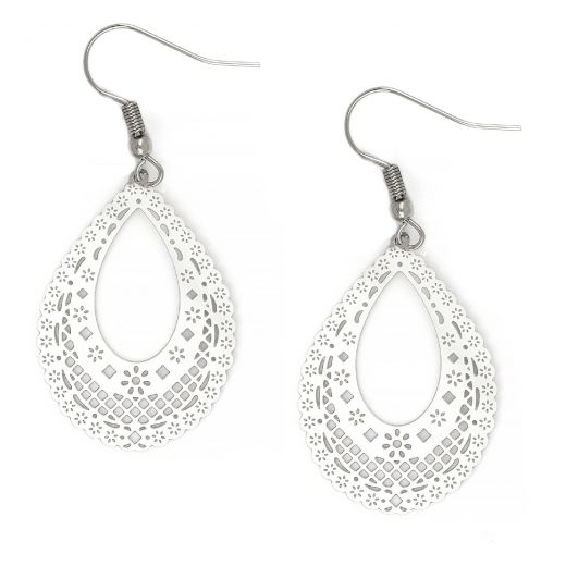 Stainless steel perforated earrings with lace boho style