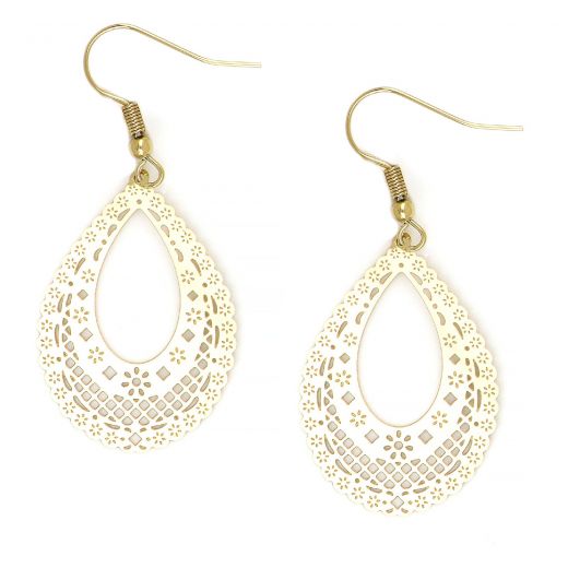 Stainless steel gold plated perforated earrings with lace boho style