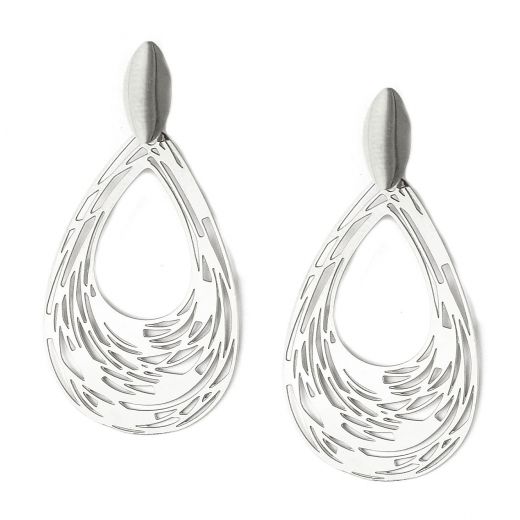 Stainless steel perforated earrings with tear design