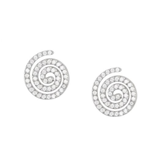 Stainless steel spiral earrings with white zircons
