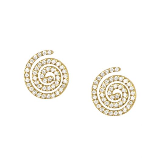 Gold-plated stainless steel earrings in a spiral shape and white zircons