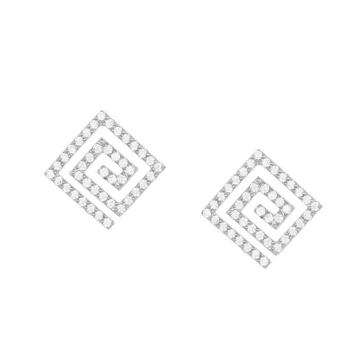 Stainless steel earrings in the shape of a rhombus spiral and white zircons