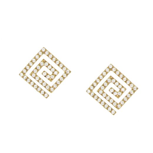 Gold-plated stainless steel earrings in the shape of a rhombus spiral and white zircons