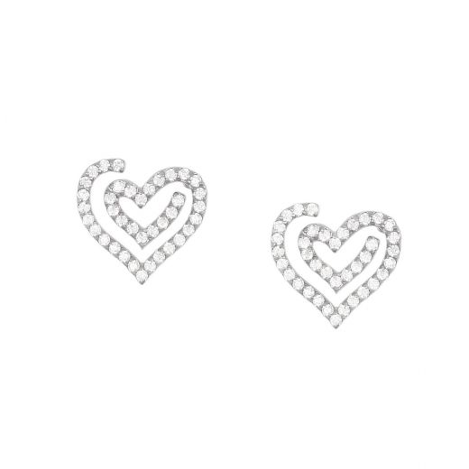 Stainless steel earrings in the shape of a heart and white zircons