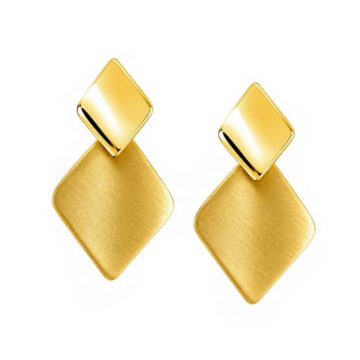 Earrings made of gold plated stainless steel in rhombus shape