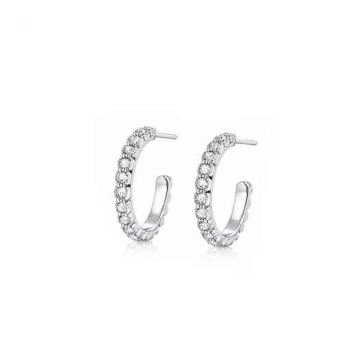 Stainless steel hoop earrings with white zirconia