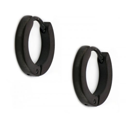 Hoop earrings made of stainless steel in black color 2 mm thickness and 13 mm diameter.