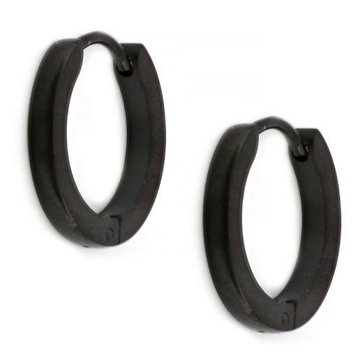 Hoop earrings made of stainless steel in black color 2 mm thickness and 15 mm diameter.