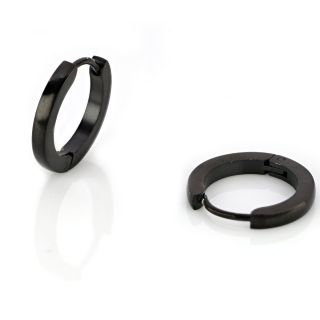 Hoop earrings made of stainless steel in black color 2 mm thickness and 15 mm diameter. - 