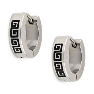 Hoop earrings made of stainless steel in silver color with meander 4 mm thick. Hoop earrings made of stainless steel in silver color with meander 4 mm thick.