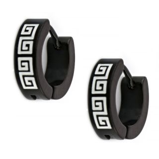 Hoop earrings made of stainless steel in black color with meander 4 mm thick. Hoop earrings made of stainless steel in black color with meander 4 mm thick.