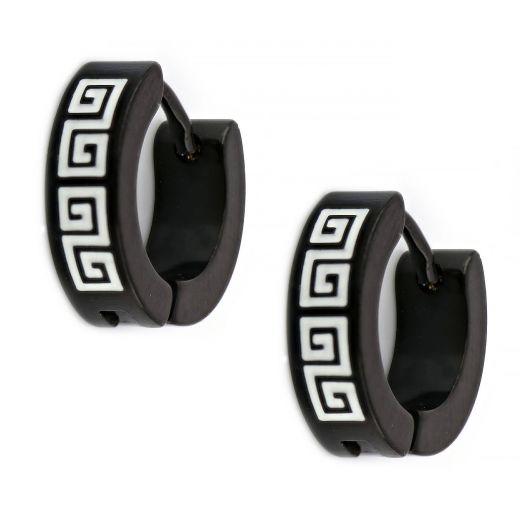 Hoop earrings made of stainless steel in black color with meander 4 mm thick.