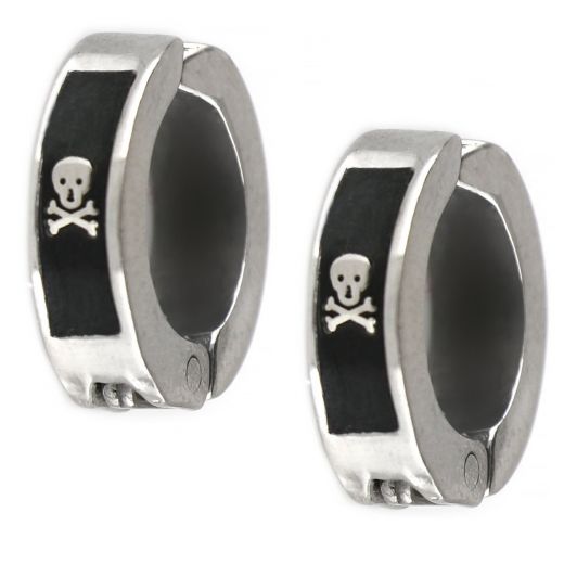Men's stainless steel earrings black 4 mm with skull