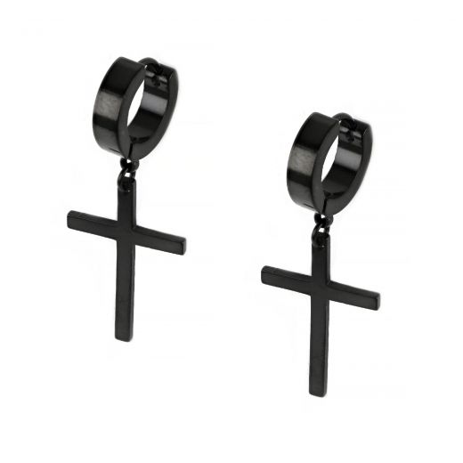 Unisex stainless steel black 4mm earrings with cross shape