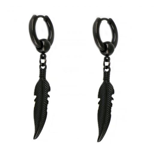 Unisex stainless steel 2,5mm earrings with black embossed leaf design