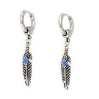 Unisex stainless steel 2,5mm earrings with leaf design and turquoise enamel Unisex stainless steel 2,5mm earrings with leaf design and turquoise enamel