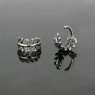 Women's stainless steel non pierced earrings with leaf design - 