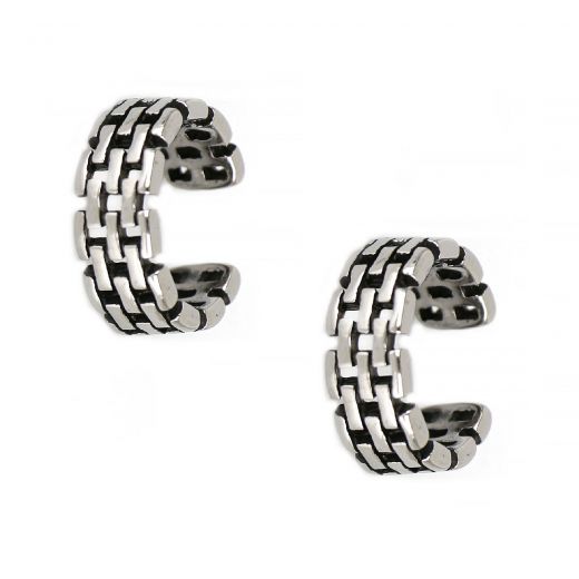 Unisex stainless steel non pierced earrings with perforated design