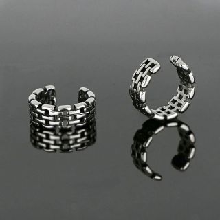 Unisex stainless steel non pierced earrings with perforated design - 
