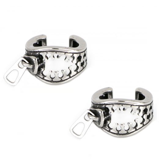 Unisex stainless steel non pierced earrings with zipper design