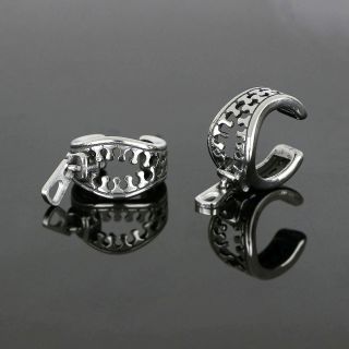 Unisex stainless steel non pierced earrings with zipper design - 