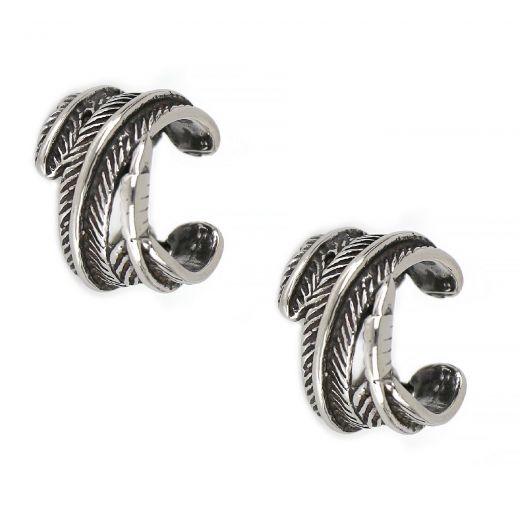 Unisex stainless steel non pierced earrings with leaf design