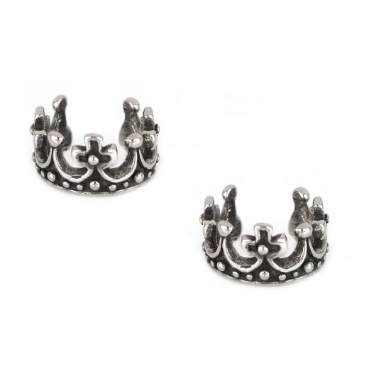 Women's stainless steel non pierced earrings with royal crown
