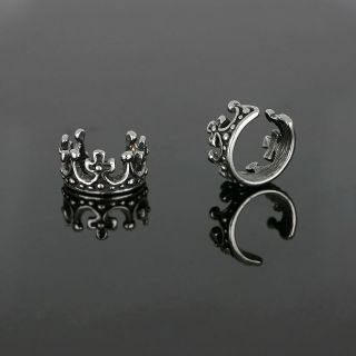 Women's stainless steel non pierced earrings with royal crown - 
