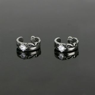 Women's stainless steel non pierced earrings with white zirconia - 