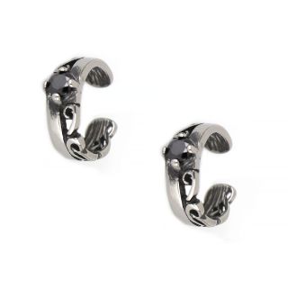 Women's stainless steel non pierced earrings with black zirconia