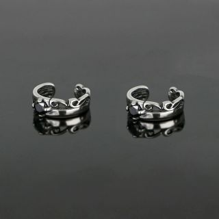 Women's stainless steel non pierced earrings with black zirconia - 