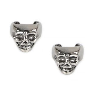 Unisex stainless steel non pierced earrings with embossed skull Unisex stainless steel non pierced earrings with embossed skull