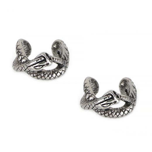 Unisex stainless steel non pierced earrings with snake design