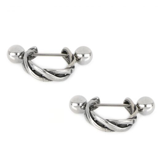 Unisex stainless steel earrings with knitted pattern