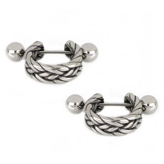 Unisex stainless steel earrings with embossed knitted pattern Unisex stainless steel earrings with embossed knitted pattern