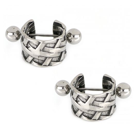 Unisex stainless steel earrings with embossed design