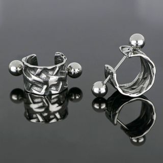 Unisex stainless steel earrings with embossed design - 