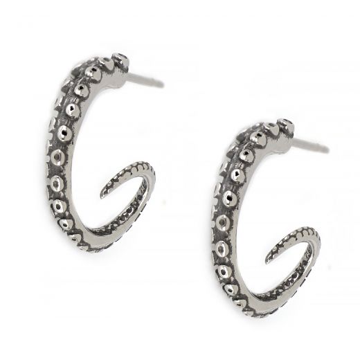 Unisex stainless steel stud earrings with embossed tentacle