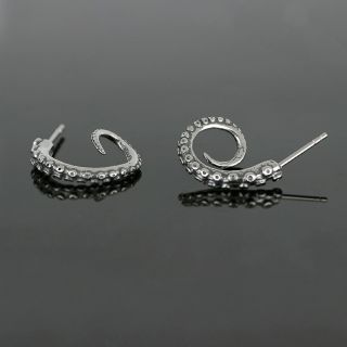 Unisex stainless steel stud earrings with embossed tentacle - 